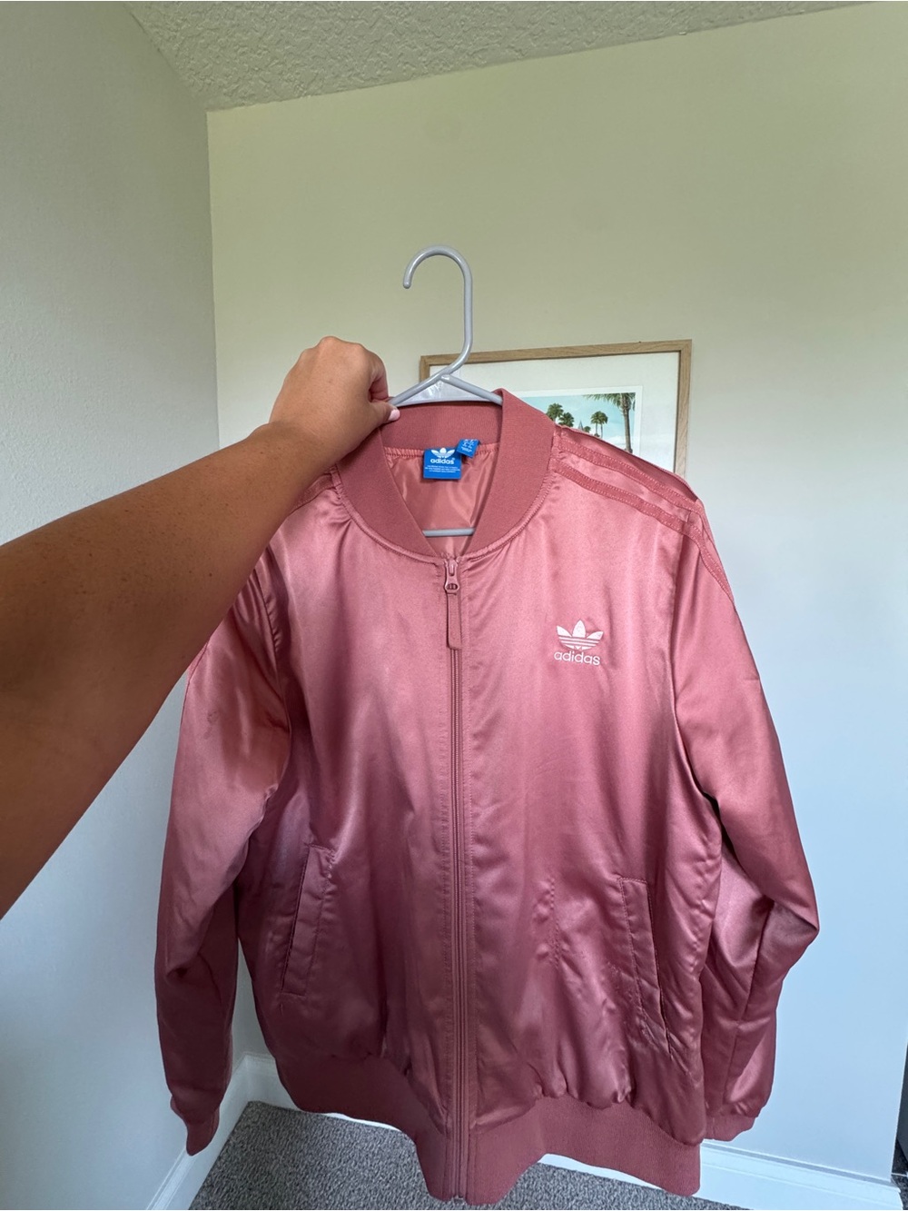 Adidas Dusty Rose Satin Bomber Jacket